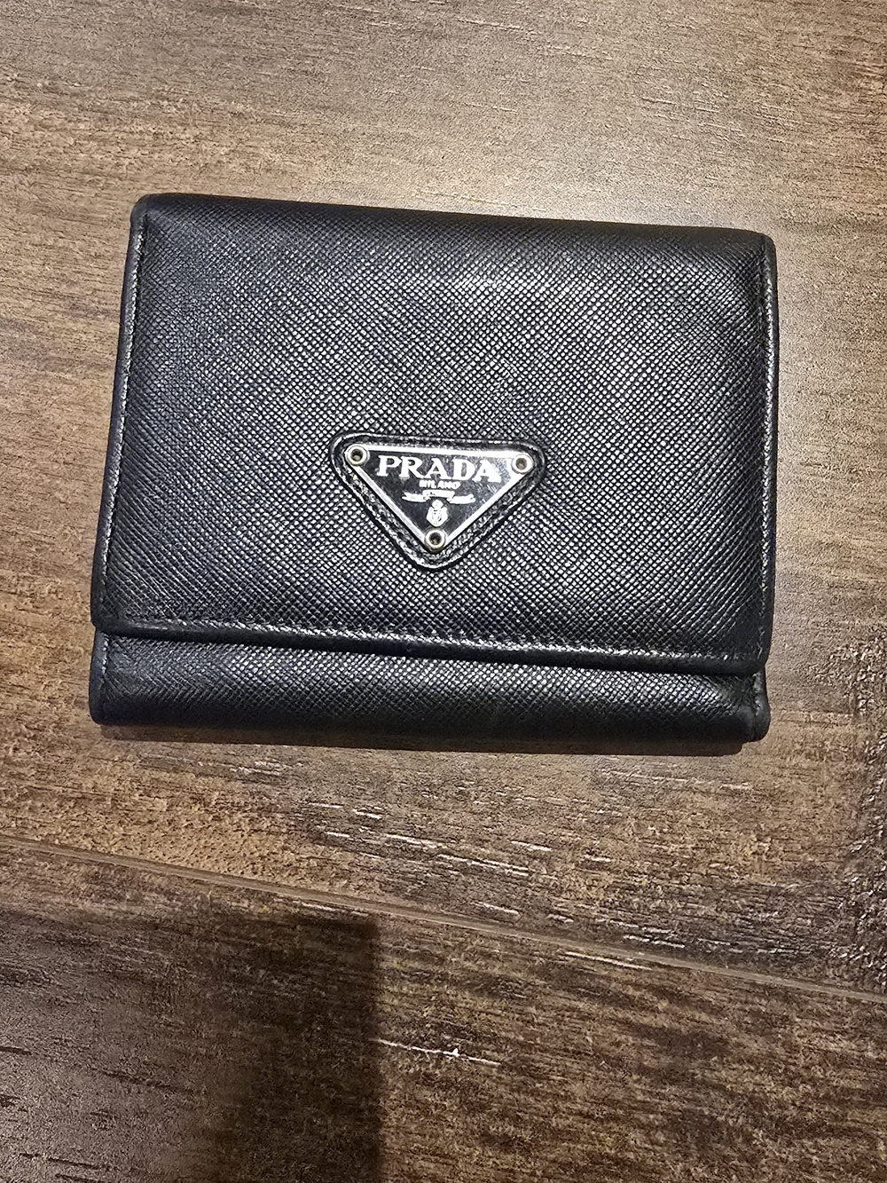 Prada Black Saffiano Card Holder with Triangle Logo Plaque
